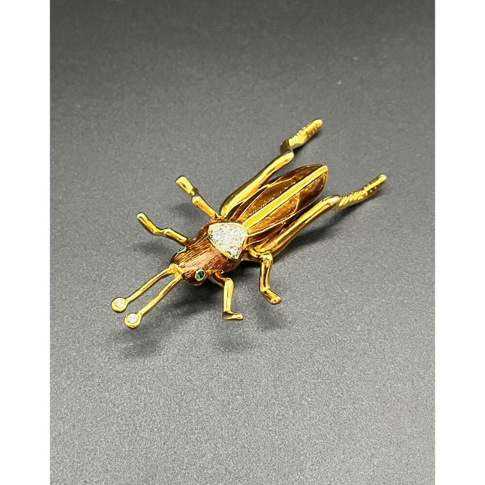 Vintage Grasshopper Insect Brooch Pin | Glows Green UV Reactive | 2.75" Goldtone
